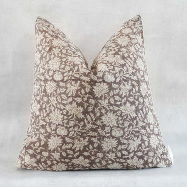 Classy Design Light Brown Floral demilade indian hand block linen Printed Pillow Case Cushion Cover For Living Room