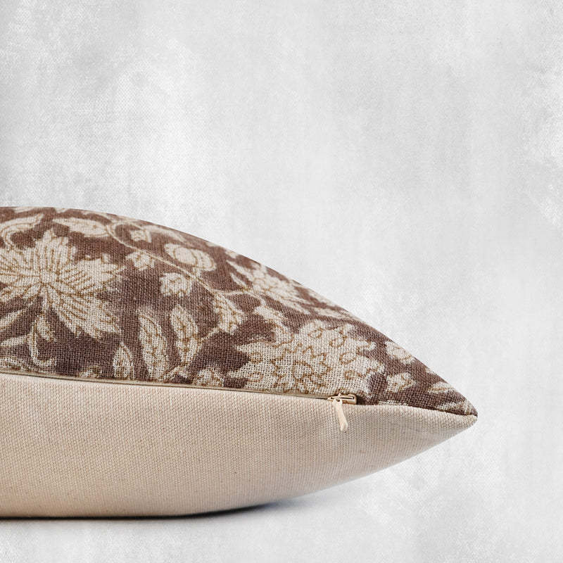 Classy Design Light Brown Floral demilade indian hand block linen Printed Pillow Case Cushion Cover For Living Room