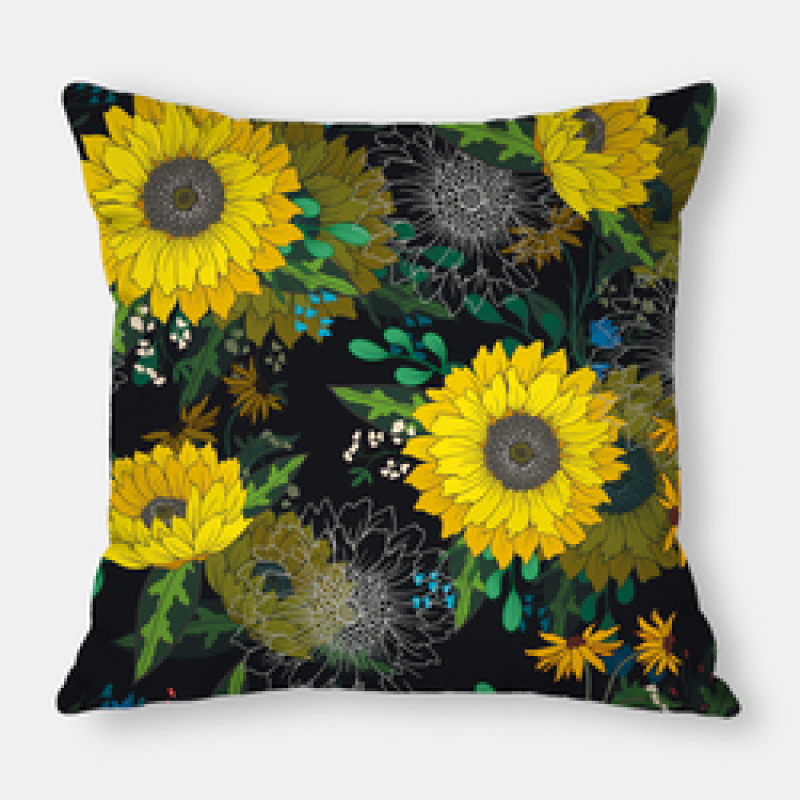 Fashion Yellow Sunflower Geometry Polyester Linen Decorative Square Cushion Cover, Sofa Chair Bed Office Gift Pillowcase/