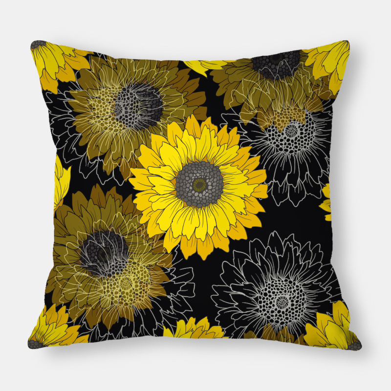 Fashion Yellow Sunflower Geometry Polyester Linen Decorative Square Cushion Cover, Sofa Chair Bed Office Gift Pillowcase/