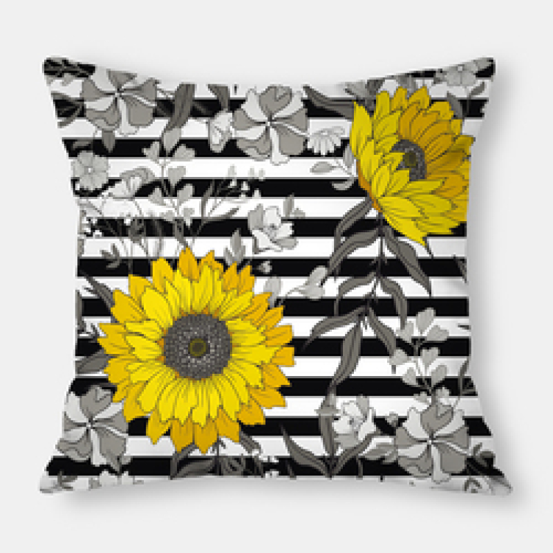 Fashion Yellow Sunflower Geometry Polyester Linen Decorative Square Cushion Cover, Sofa Chair Bed Office Gift Pillowcase/