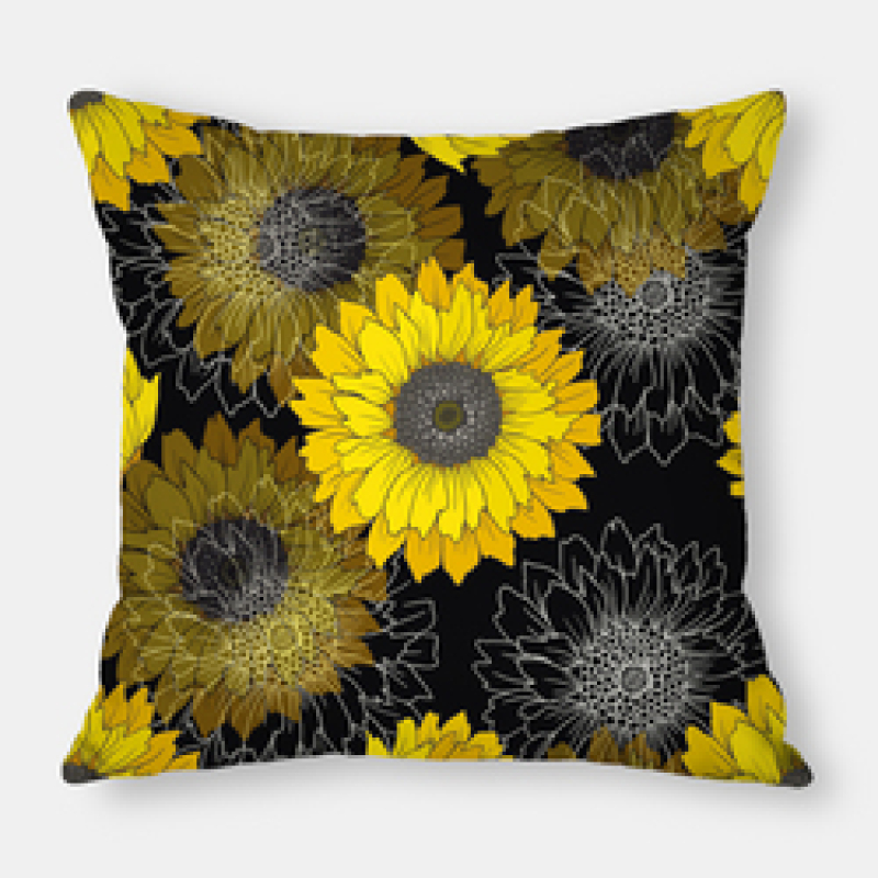 Fashion Yellow Sunflower Geometry Polyester Linen Decorative Square Cushion Cover, Sofa Chair Bed Office Gift Pillowcase/