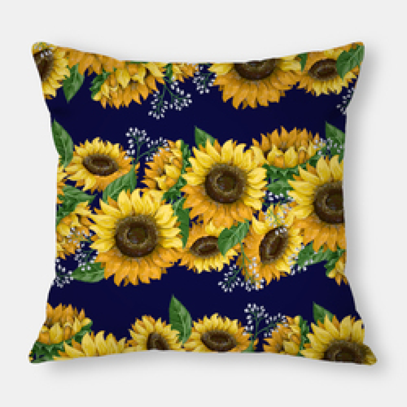 Fashion Yellow Sunflower Geometry Polyester Linen Decorative Square Cushion Cover, Sofa Chair Bed Office Gift Pillowcase/