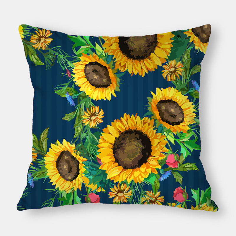 Fashion Yellow Sunflower Geometry Polyester Linen Decorative Square Cushion Cover, Sofa Chair Bed Office Gift Pillowcase/