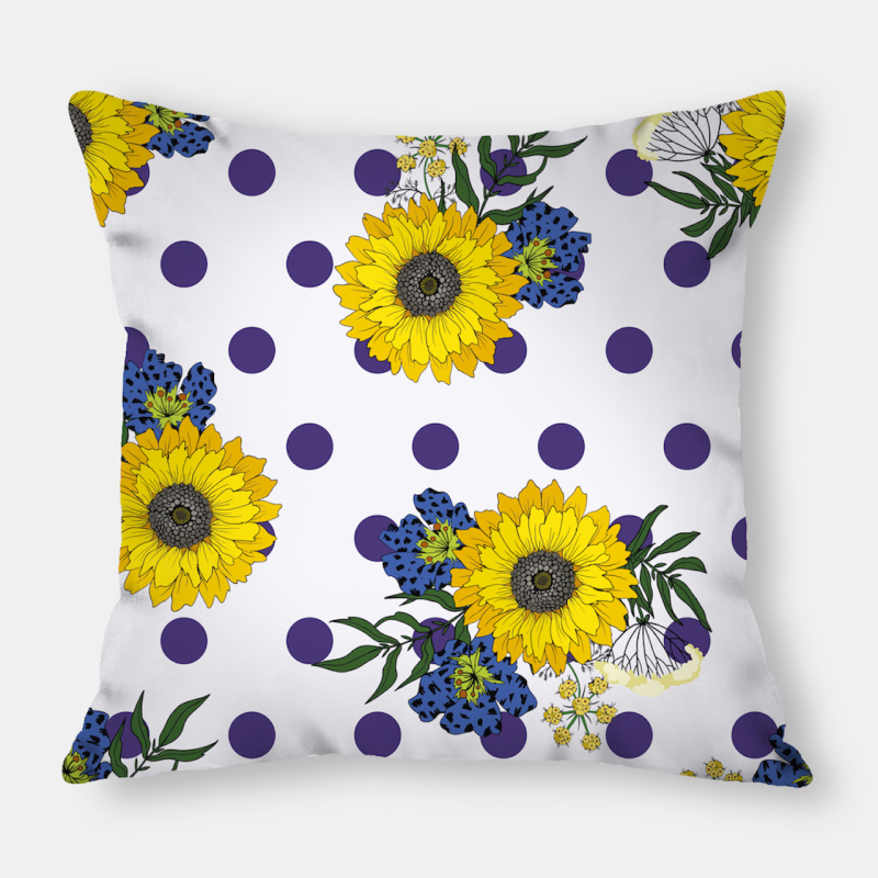 Fashion Yellow Sunflower Geometry Polyester Linen Decorative Square Cushion Cover, Sofa Chair Bed Office Gift Pillowcase/