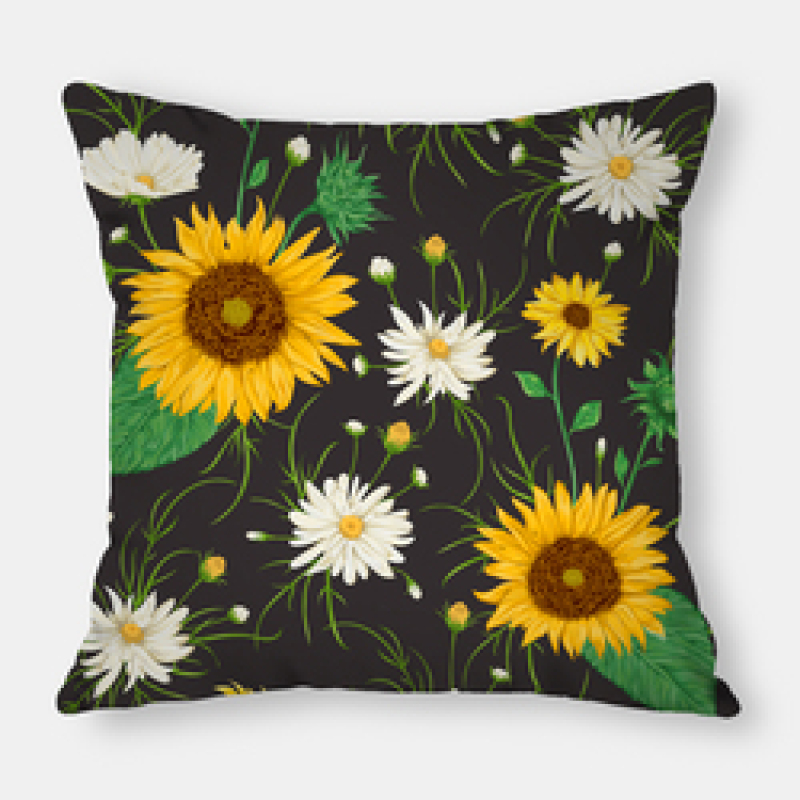 Fashion Yellow Sunflower Geometry Polyester Linen Decorative Square Cushion Cover, Sofa Chair Bed Office Gift Pillowcase/