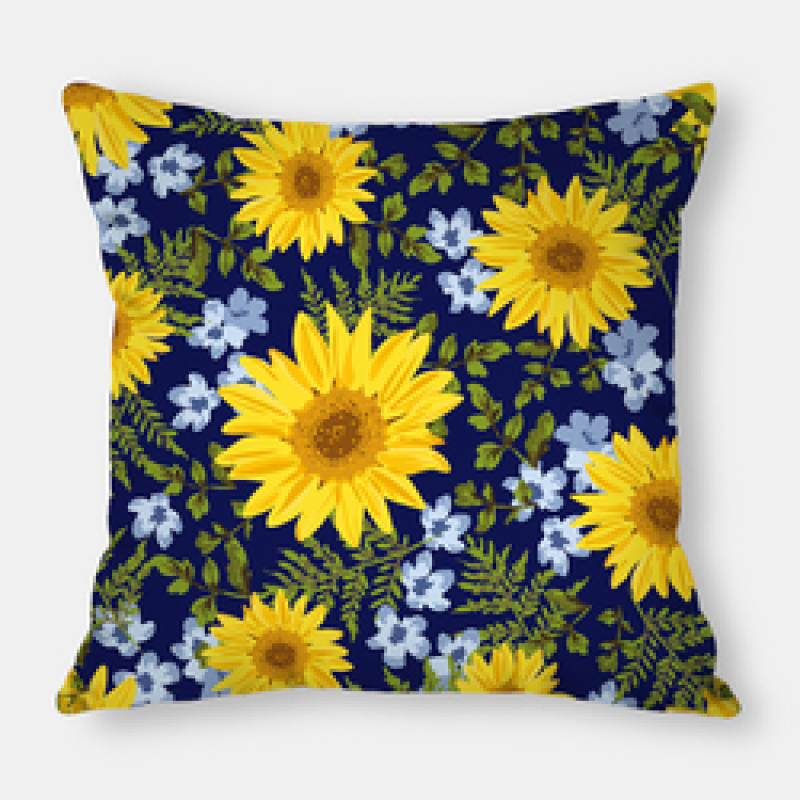 Fashion Yellow Sunflower Geometry Polyester Linen Decorative Square Cushion Cover, Sofa Chair Bed Office Gift Pillowcase/