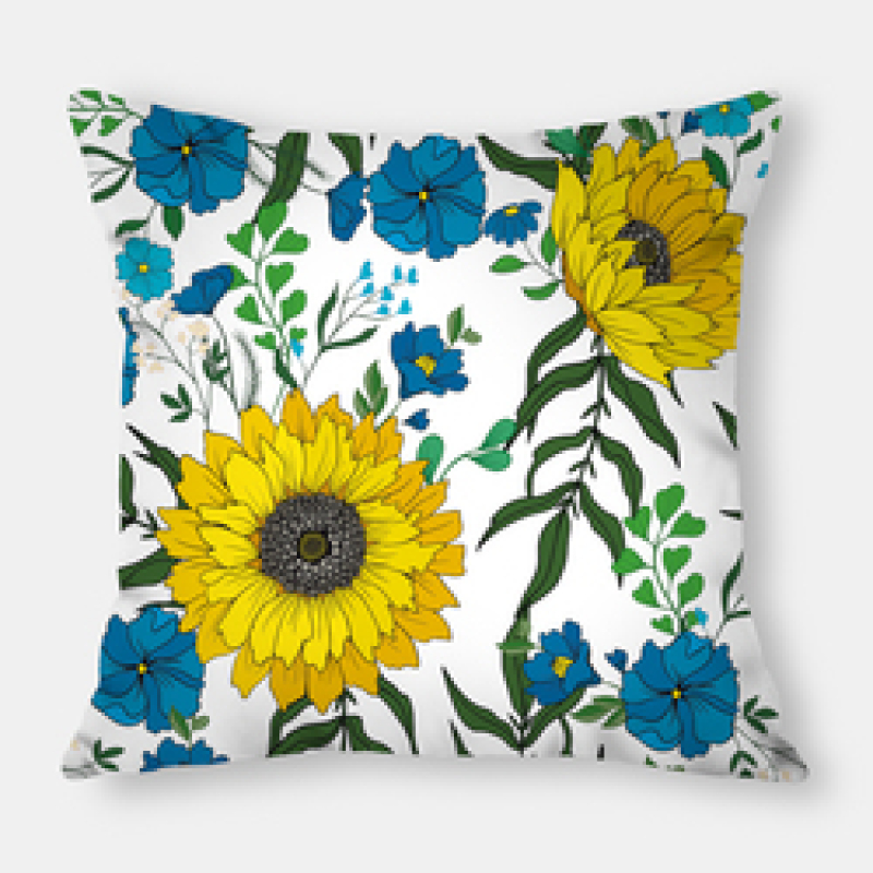 Fashion Yellow Sunflower Geometry Polyester Linen Decorative Square Cushion Cover, Sofa Chair Bed Office Gift Pillowcase/