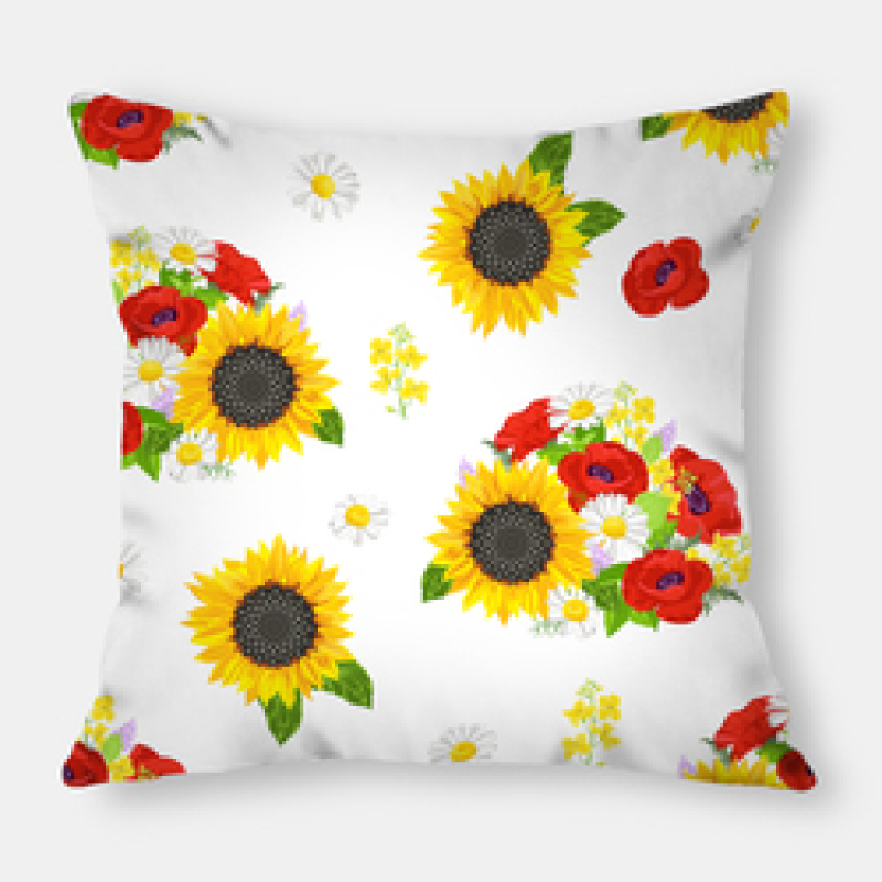 Fashion Yellow Sunflower Geometry Polyester Linen Decorative Square Cushion Cover, Sofa Chair Bed Office Gift Pillowcase/