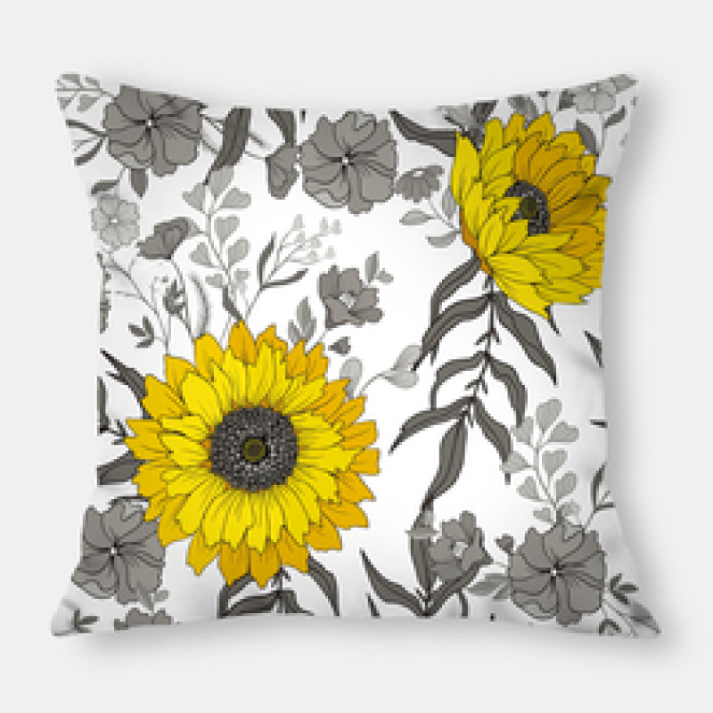 Fashion Yellow Sunflower Geometry Polyester Linen Decorative Square Cushion Cover, Sofa Chair Bed Office Gift Pillowcase/
