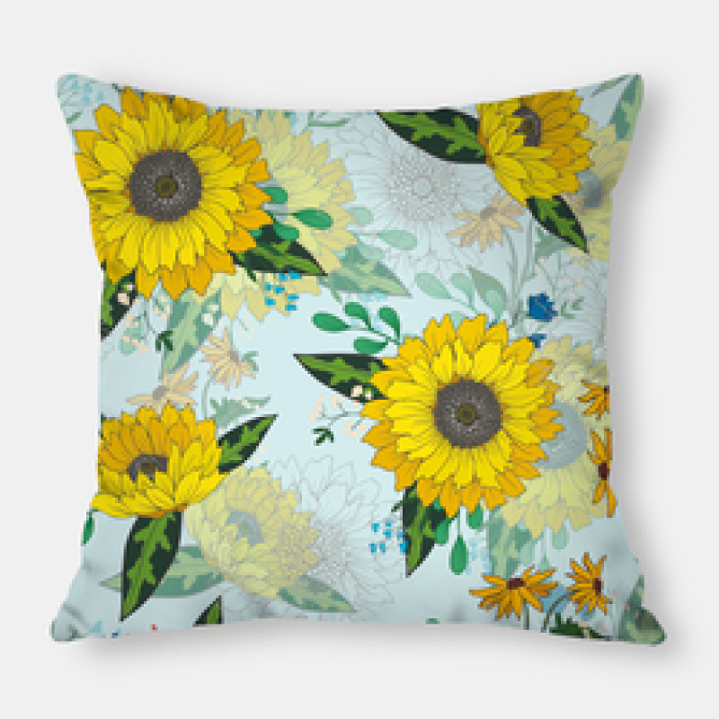 Fashion Yellow Sunflower Geometry Polyester Linen Decorative Square Cushion Cover, Sofa Chair Bed Office Gift Pillowcase/
