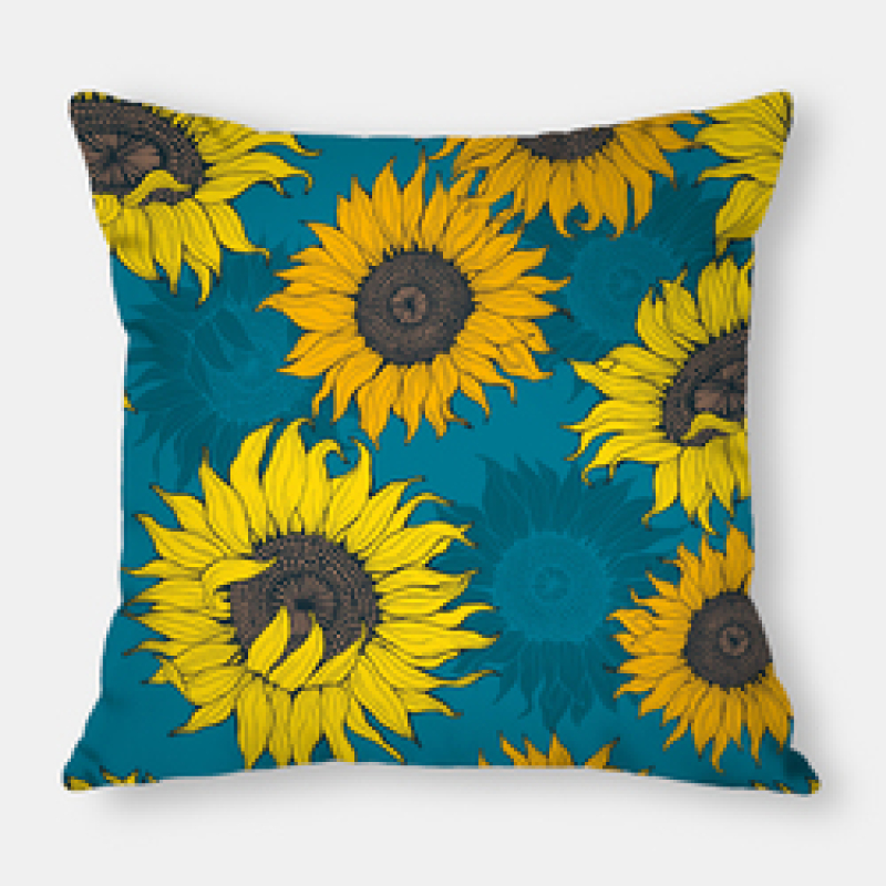 Fashion Yellow Sunflower Geometry Polyester Linen Decorative Square Cushion Cover, Sofa Chair Bed Office Gift Pillowcase/