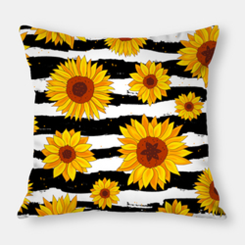Fashion Yellow Sunflower Geometry Polyester Linen Decorative Square Cushion Cover, Sofa Chair Bed Office Gift Pillowcase/