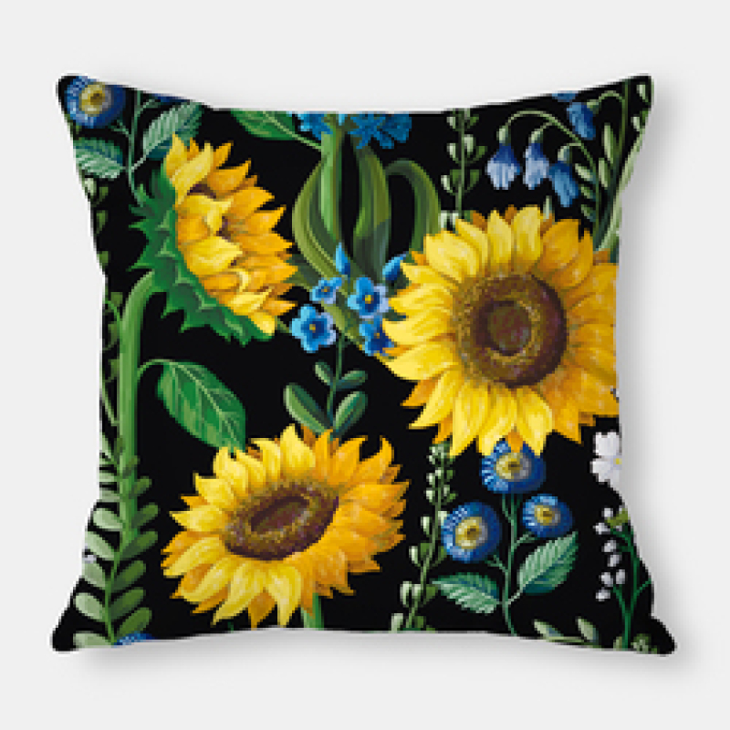 Fashion Yellow Sunflower Geometry Polyester Linen Decorative Square Cushion Cover, Sofa Chair Bed Office Gift Pillowcase/