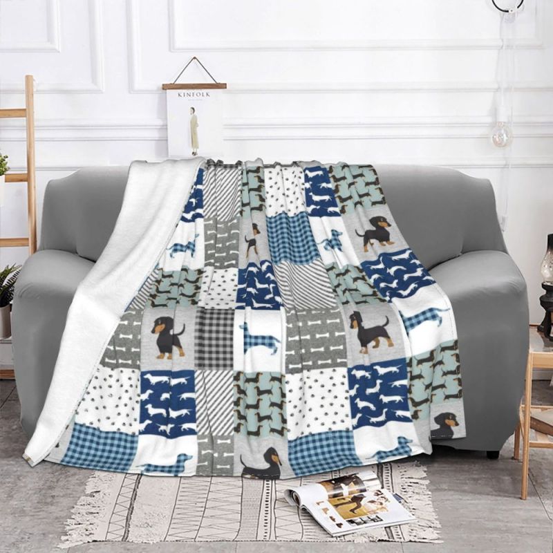 Dachshund Cute Blanket Flannel Print Dog Pets Portable Ultra-Soft Throw Blankets for Sofa Outdoor Plush Thin Quilt/