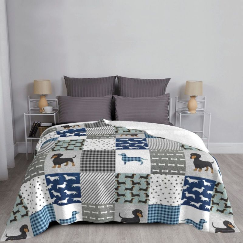 Dachshund Cute Blanket Flannel Print Dog Pets Portable Ultra-Soft Throw Blankets for Sofa Outdoor Plush Thin Quilt/