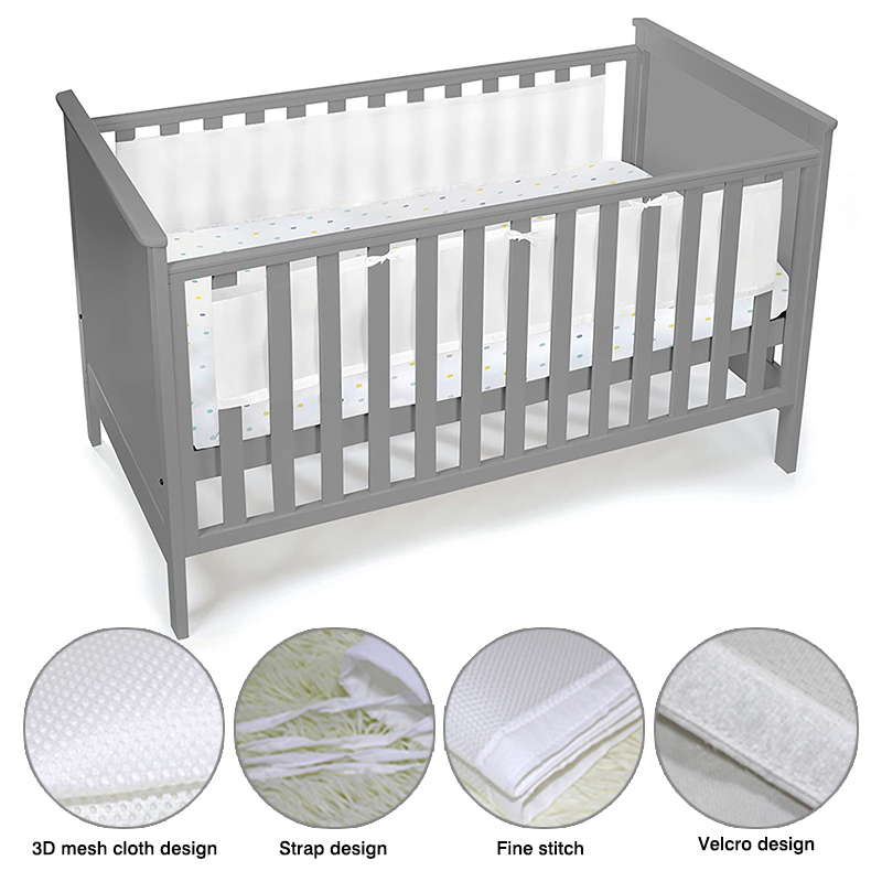 Breathable baby breathable mesh crib liner suitable for 4-panel crib bed circumference/