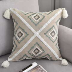 American Tassel Flower Embroidery Cushion Cover, Nordic Geometric Diamond Cushion Cover /