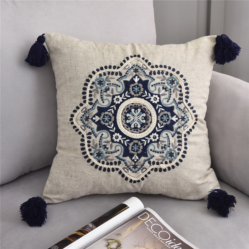 American Tassel Flower Embroidery Cushion Cover, Nordic Geometric Diamond Cushion Cover /