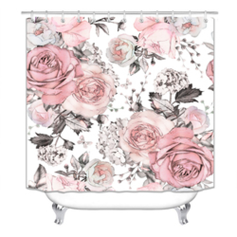 China Pink Rose Custom Shower Curtain Water Repellent, Wholesale 100% Polyester Shower Curtain Print/