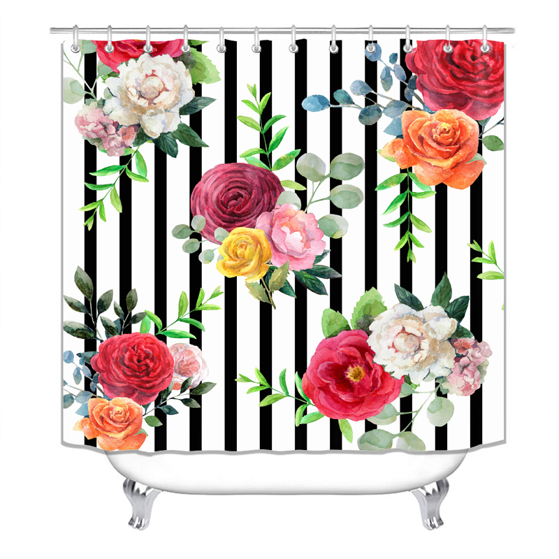 China Pink Rose Custom Shower Curtain Water Repellent, Wholesale 100% Polyester Shower Curtain Print/