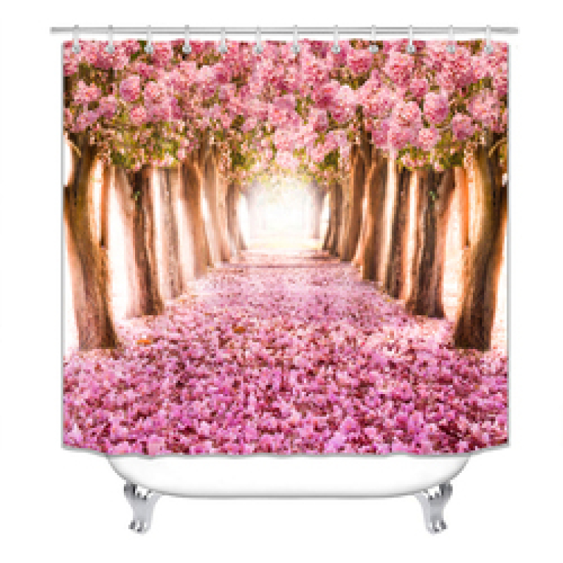 China Pink Rose Custom Shower Curtain Water Repellent, Wholesale 100% Polyester Shower Curtain Print/