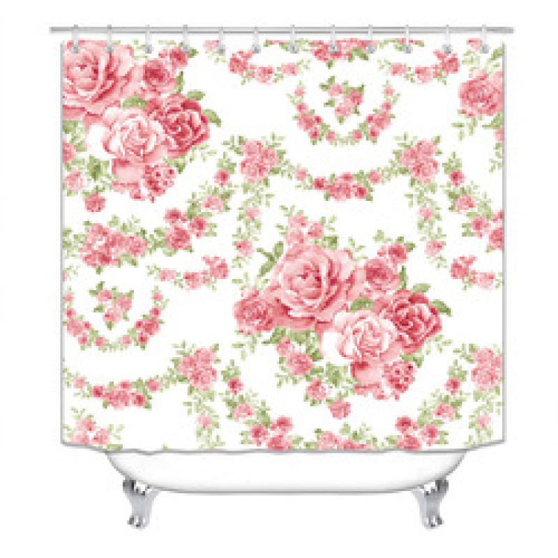 China Pink Rose Custom Shower Curtain Water Repellent, Wholesale 100% Polyester Shower Curtain Print/