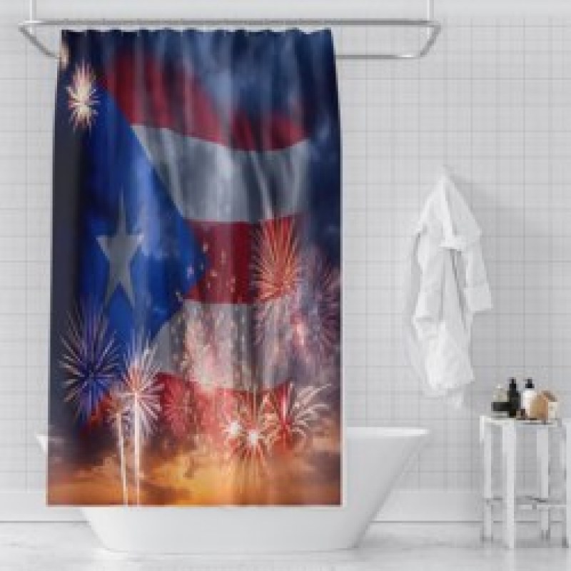 Home Decor Waterproof Polyester Bathroom Shower Curtains, Hot Sale Puerto Rico Thick Large Shower Curtain with Hooks