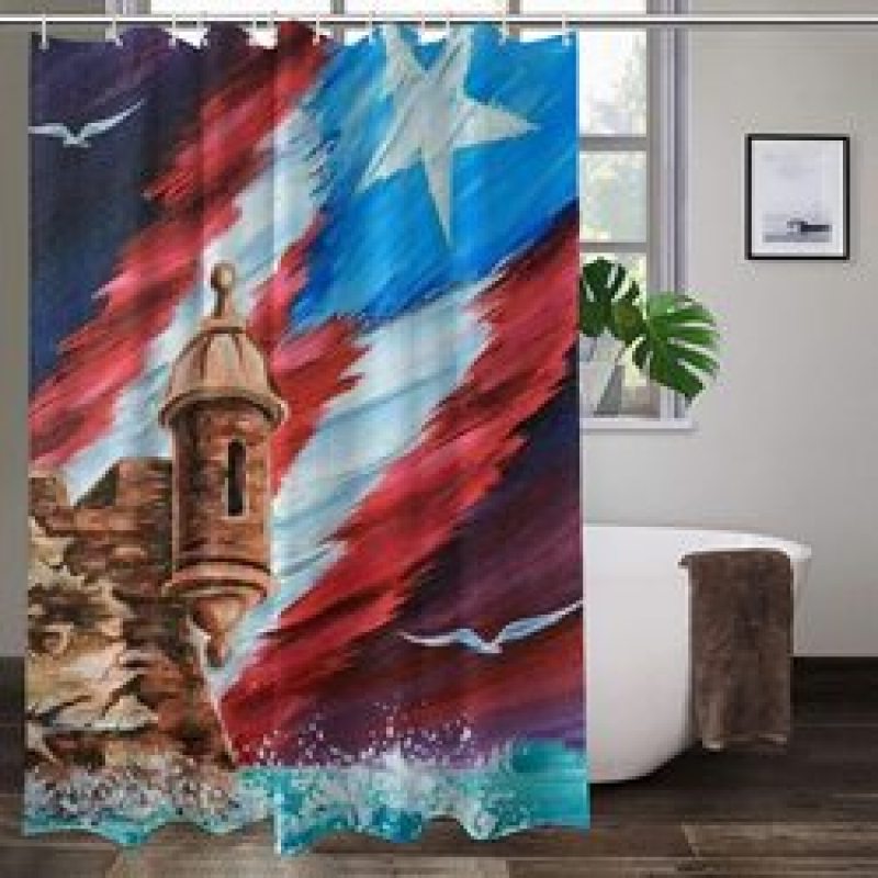 Home Decor Waterproof Polyester Bathroom Shower Curtains, Hot Sale Puerto Rico Thick Large Shower Curtain with Hooks