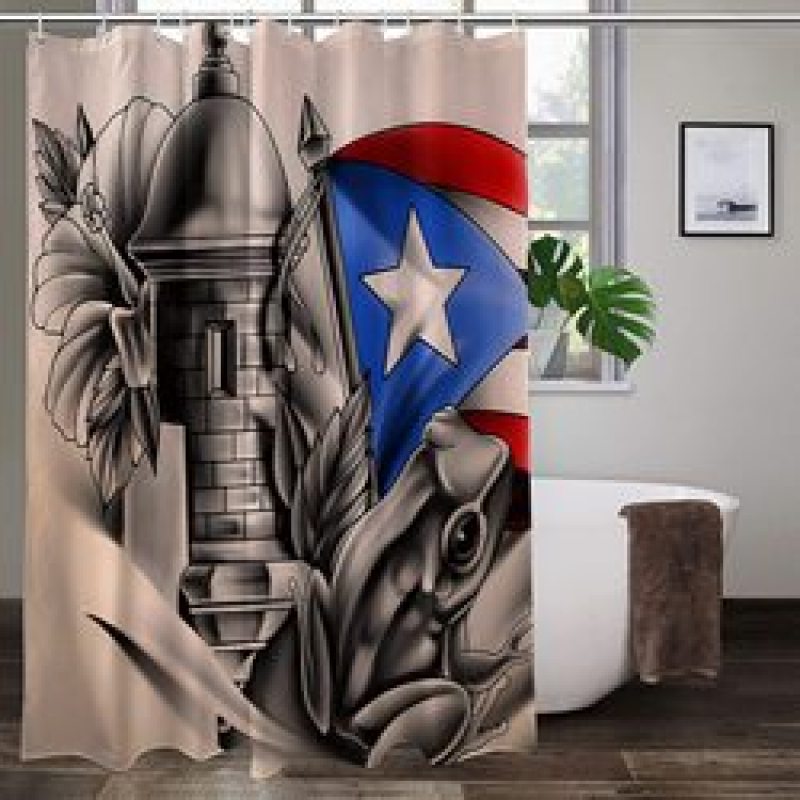 Home Decor Waterproof Polyester Bathroom Shower Curtains, Hot Sale Puerto Rico Thick Large Shower Curtain with Hooks