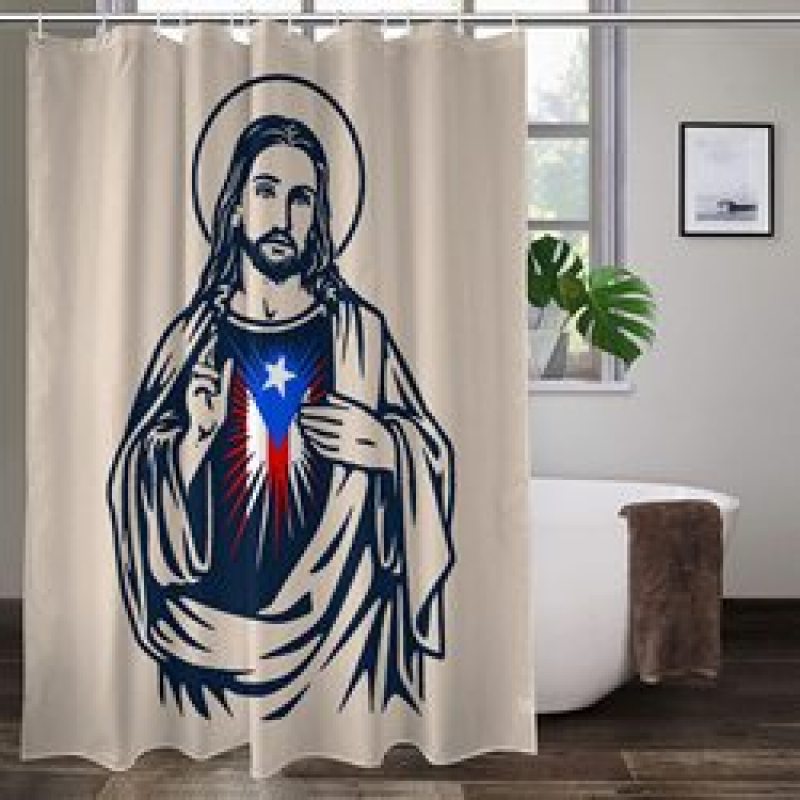 Home Decor Waterproof Polyester Bathroom Shower Curtains, Hot Sale Puerto Rico Thick Large Shower Curtain with Hooks