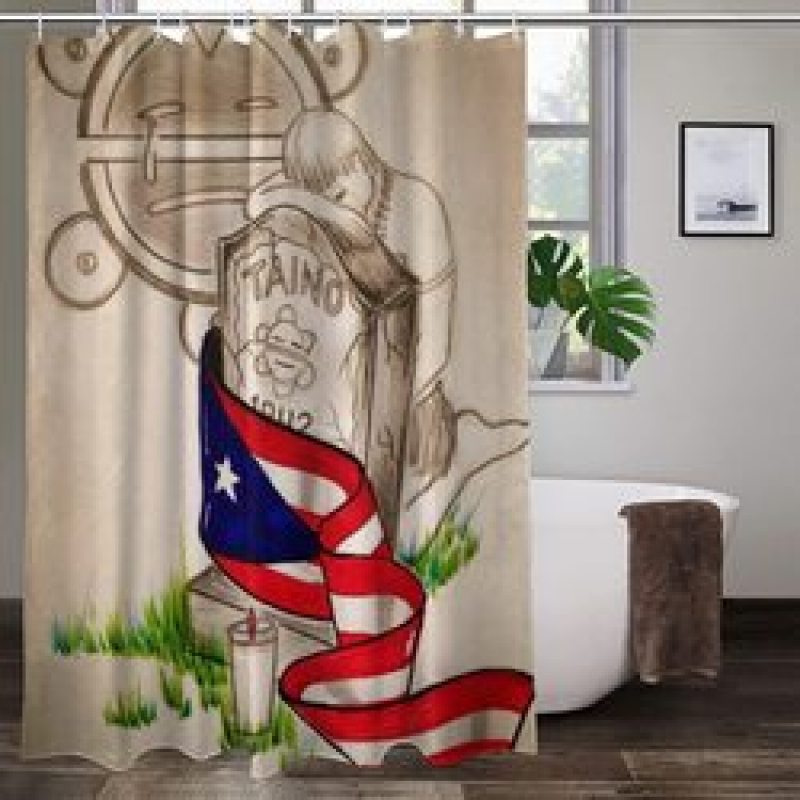 Home Decor Waterproof Polyester Bathroom Shower Curtains, Hot Sale Puerto Rico Thick Large Shower Curtain with Hooks