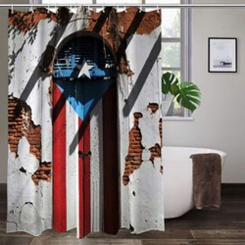 Home Decor Waterproof Polyester Bathroom Shower Curtains, Hot Sale Puerto Rico Thick Large Shower Curtain with Hooks