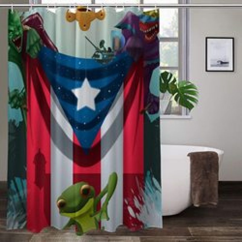 Home Decor Waterproof Polyester Bathroom Shower Curtains, Hot Sale Puerto Rico Thick Large Shower Curtain with Hooks