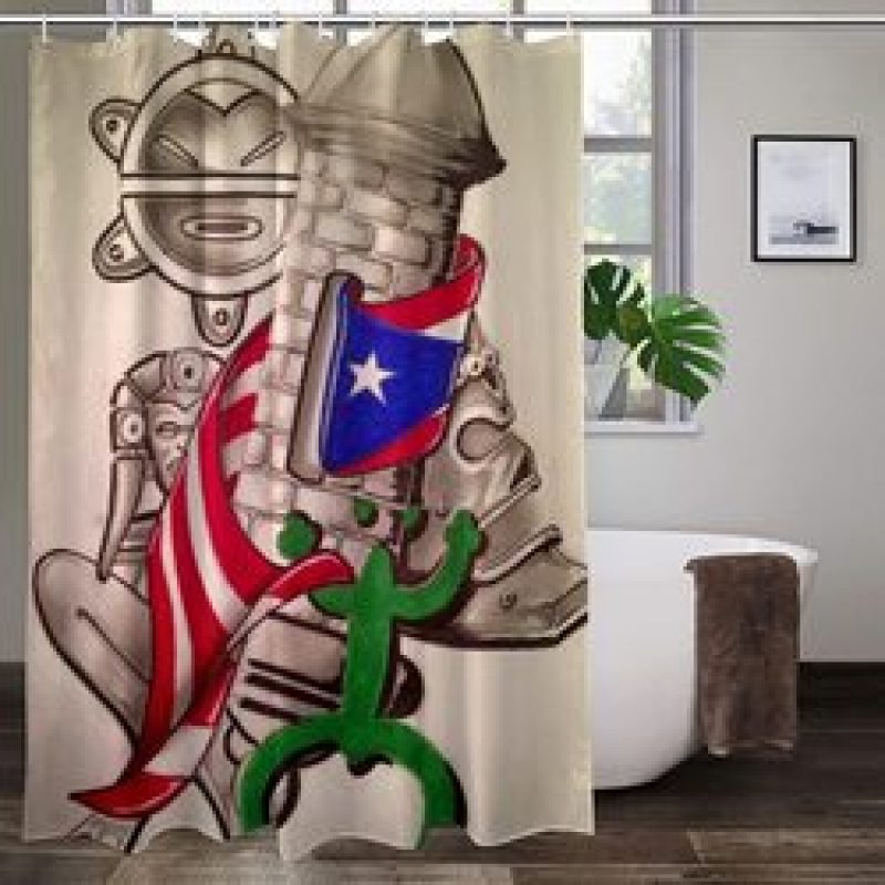 Home Decor Waterproof Polyester Bathroom Shower Curtains, Hot Sale Puerto Rico Thick Large Shower Curtain with Hooks