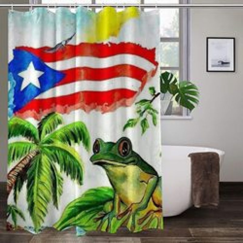 Home Decor Waterproof Polyester Bathroom Shower Curtains, Hot Sale Puerto Rico Thick Large Shower Curtain with Hooks