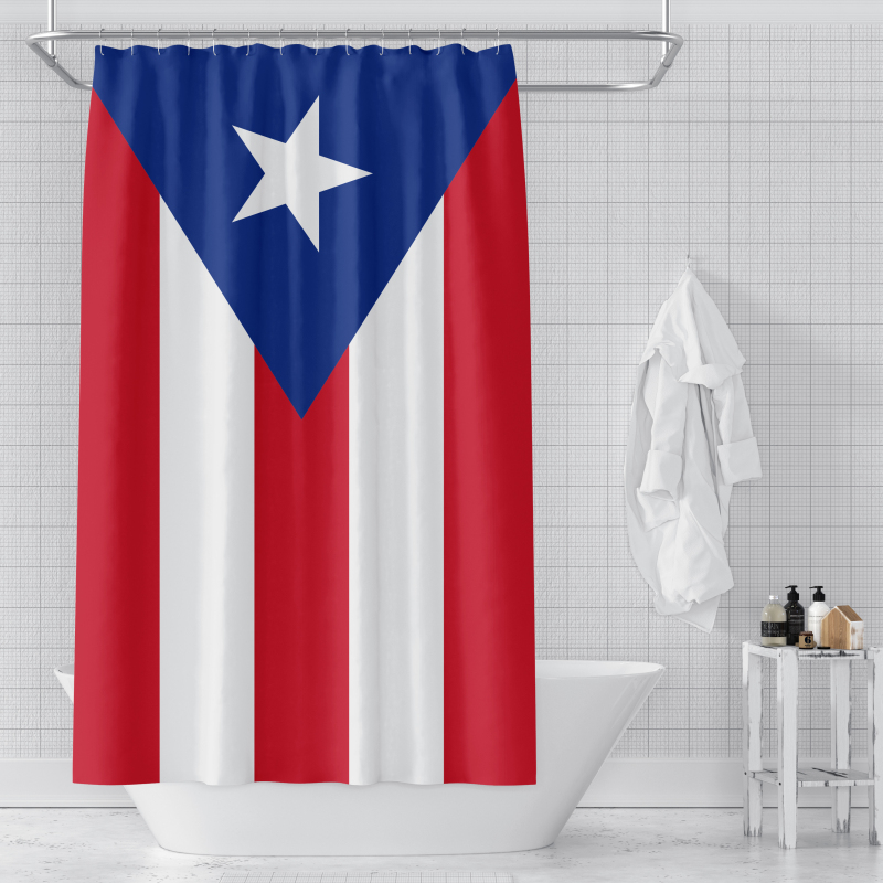 Home Decor Waterproof Polyester Bathroom Shower Curtains, Hot Sale Puerto Rico Thick Large Shower Curtain with Hooks