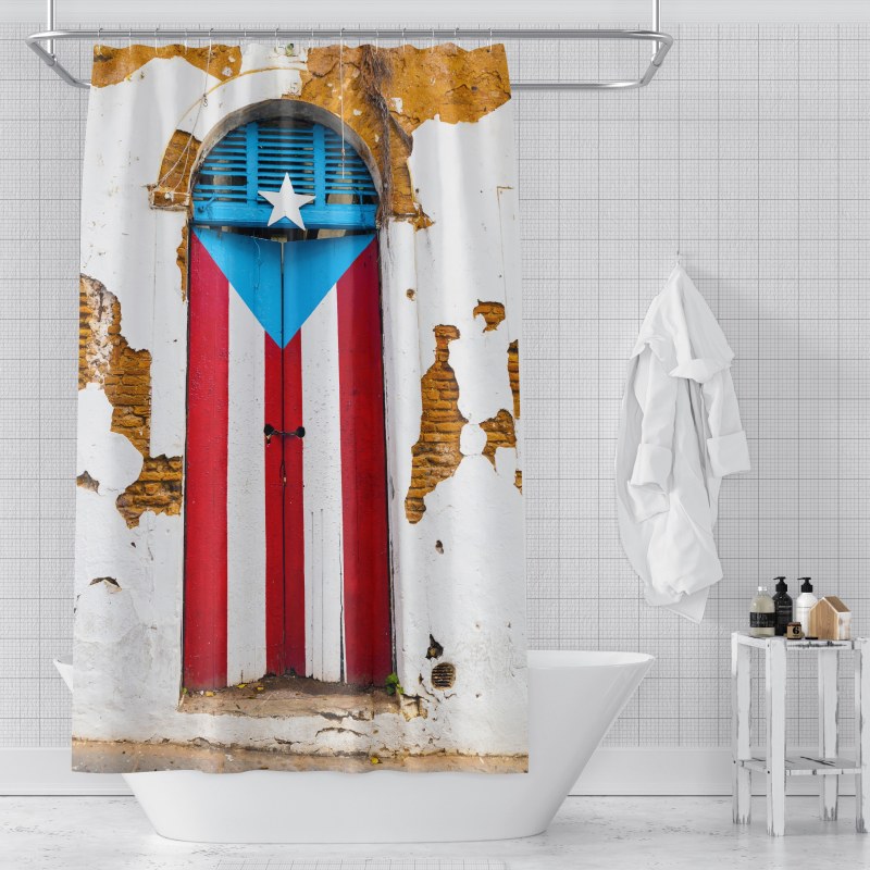 Home Decor Waterproof Polyester Bathroom Shower Curtains, Hot Sale Puerto Rico Thick Large Shower Curtain with Hooks