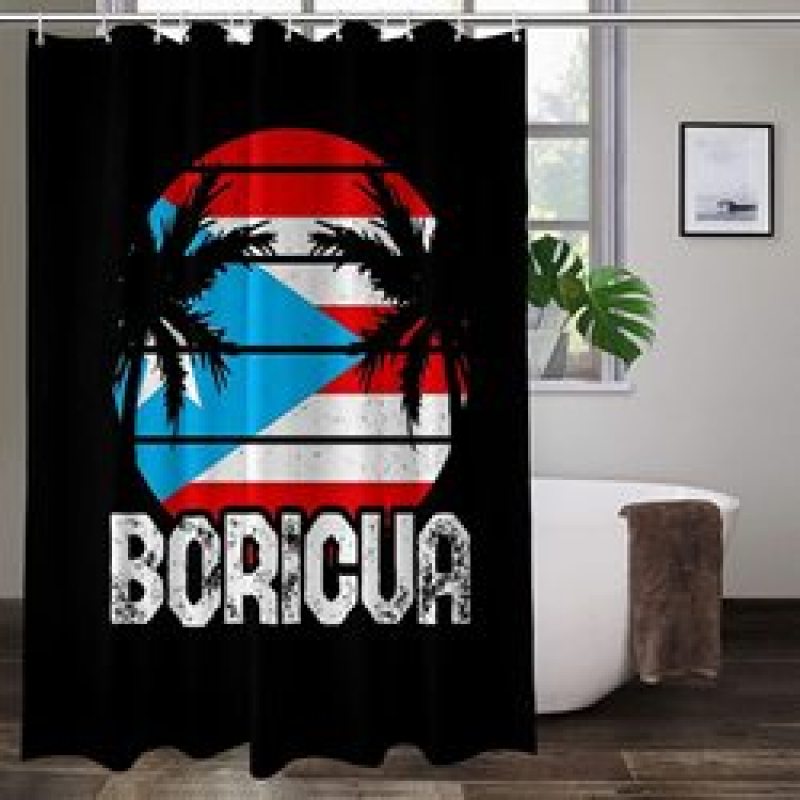 Home Decor Waterproof Polyester Bathroom Shower Curtains, Hot Sale Puerto Rico Thick Large Shower Curtain with Hooks