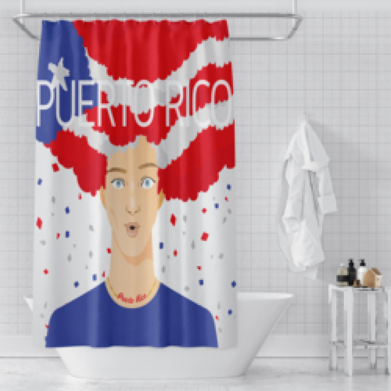 Home Decor Waterproof Polyester Bathroom Shower Curtains, Hot Sale Puerto Rico Thick Large Shower Curtain with Hooks