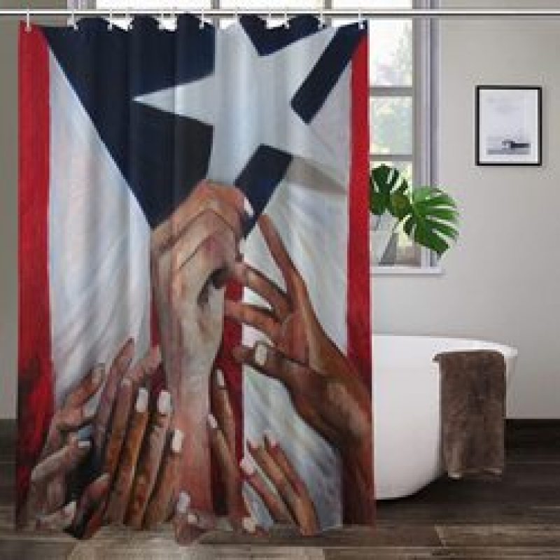 Home Decor Waterproof Polyester Bathroom Shower Curtains, Hot Sale Puerto Rico Thick Large Shower Curtain with Hooks