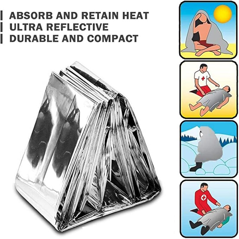 Emergency Blanket Outdoor Survival First Aid Military Rescue Kit Windproof Waterproof Foil Thermal Blanket for Camping Hiking