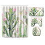 Cactus Pattern Printed Bathroom Accessories Set With Shower Curtain, Waterproof Mouldproof Shower Curtain/