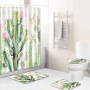 Cactus Pattern Printed Bathroom Accessories Set With Shower Curtain, Waterproof Mouldproof Shower Curtain/