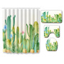 Cactus Pattern Printed Bathroom Accessories Set With Shower Curtain, Waterproof Mouldproof Shower Curtain/
