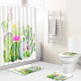Cactus Pattern Printed Bathroom Accessories Set With Shower Curtain, Waterproof Mouldproof Shower Curtain/