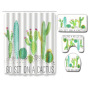 Cactus Pattern Printed Bathroom Accessories Set With Shower Curtain, Waterproof Mouldproof Shower Curtain/