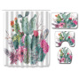 Cactus Pattern Printed Bathroom Accessories Set With Shower Curtain, Waterproof Mouldproof Shower Curtain/