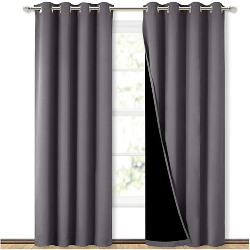 Hot Sell Grey Baby Bedroom Quality Sleep 100% Blackout Grommet Curtain, Polyester Drop Thermal Insulated Solid Color Curtain/
