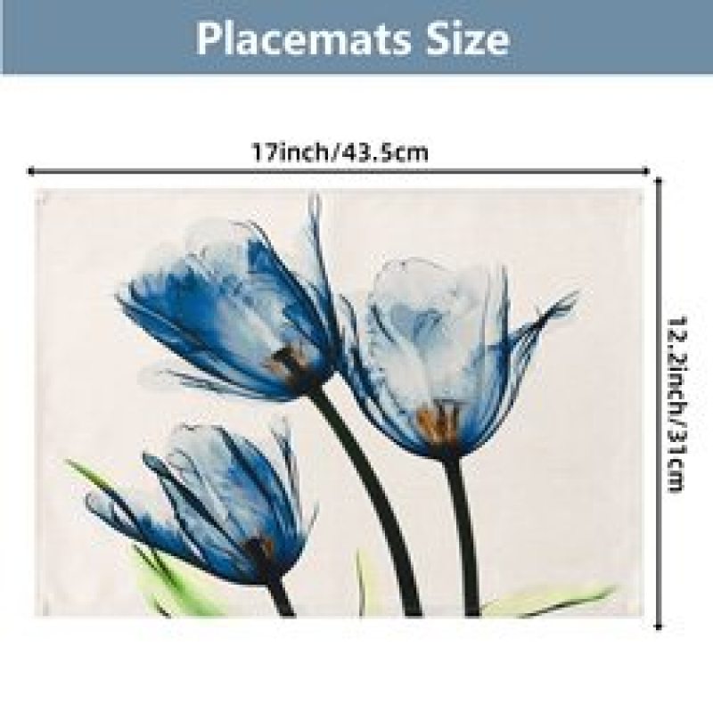 Cotton Linen Blue Flower Floral Table Runner, Rustic Tablerunner for Kitchen Coffee Summer Spring Holiday Dining Table#